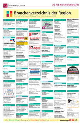 Branchenverzeichnis Der Region Crossmedial Werben in Unseren Printprodukten Und Im Internet Auf