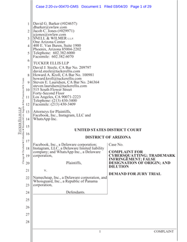 Case 2:20-Cv-00470-GMS Document 1 Filed 03/04/20 Page 1 of 29