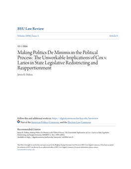 Making Politics De Minimis in the Political Process: the Unworkable Implications of Cox V