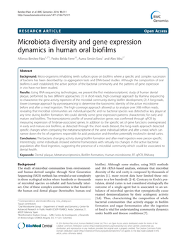 Microbiota Diversity and Gene Expression Dynamics in Human Oral Biofilms Alfonso Benítez-Páez1,2*†, Pedro Belda-Ferre1†, Aurea Simón-Soro1 and Alex Mira1*