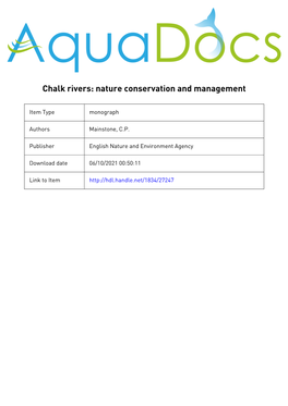 Chalk Rivers: Nature Conservation and Management