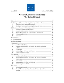 Universal Jurisdiction in Europe the State of the Art