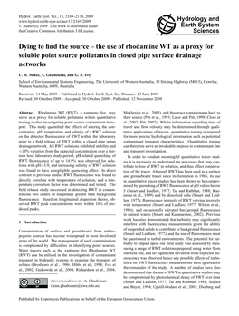 The Use of Rhodamine WT As a Proxy for Soluble Point Source Pollutants in Closed Pipe Surface Drainage Networks