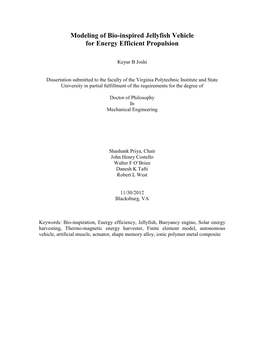 Modeling of Bio-Inspired Jellyfish Vehicle for Energy Efficient Propulsion