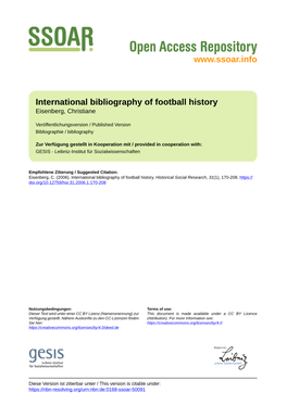 International Bibliography of Football History Eisenberg, Christiane