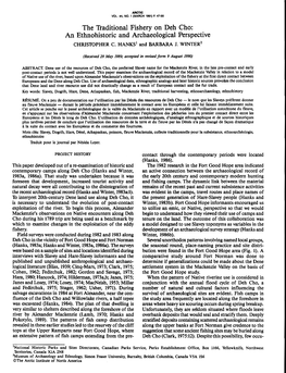 The Traditional Fishery on Deh Cho: an Ethnohistoric and Archaeological Perspective CHRISTOPHER C