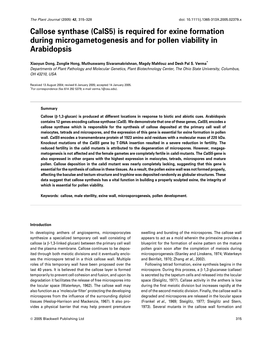 Callose Synthase (Cals5) Is Required for Exine Formation During Microgametogenesis and for Pollen Viability in Arabidopsis