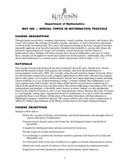 Special Topics in Mathematics: Fractals Course