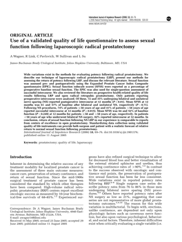 Use of a Validated Quality of Life Questionnaire to Assess Sexual Function Following Laparoscopic Radical Prostatectomy