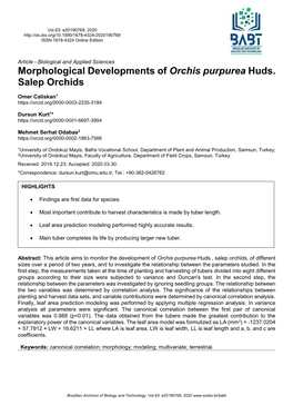 Morphological Developments of Orchis Purpurea Huds. Salep Orchids