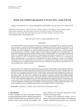 Trends and Rainfall Tropicalization in Paraná State, South of Brazil