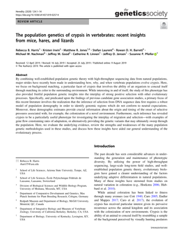 The Population Genetics of Crypsis in Vertebrates: Recent Insights from Mice, Hares, and Lizards