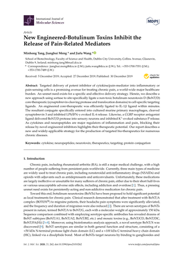 New Engineered-Botulinum Toxins Inhibit the Release of Pain-Related Mediators