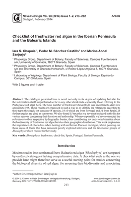 Checklist of Freshwater Red Algae in the Iberian Peninsula and the Balearic Islands