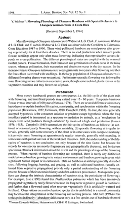 Flowering Phenology of Chusquea Bamboos with Special Reference to Chusquea Talamancensis in Costa Rica