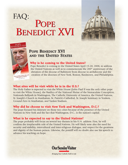 Pope Benedict Xvi and the United States