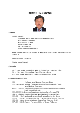 Resume: In-Sik Kang