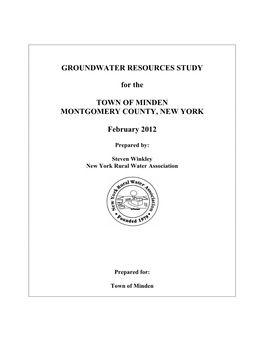 GROUNDWATER RESOURCES STUDY for the TOWN of MINDEN