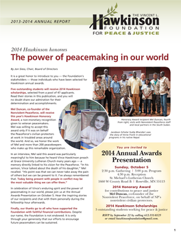 2014 Hawkinson Honorees the Power of Peacemaking in Our World