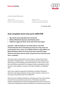 Audi Completes Driver Line-Up for 2008 DTM