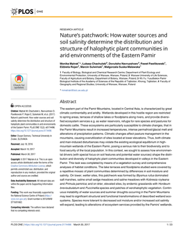 How Water Sources and Soil Salinity Determine the Distribution and Structure of Halophytic Plant Communities in Arid Environments of the Eastern Pamir