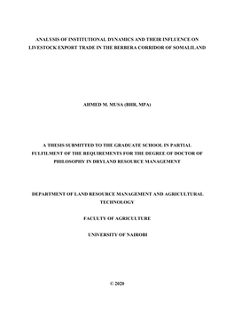 Analysis of Institutional Dynamics and Their Influence on Livestock Export Trade in the Berbera Corridor of Somaliland