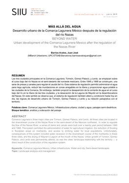 MÁS ALLÁ DEL AGUA Desarrollo Urbano De La Comarca Lagunera México Después De La Regulación Del Río Nazas BEYOND WATER Urba
