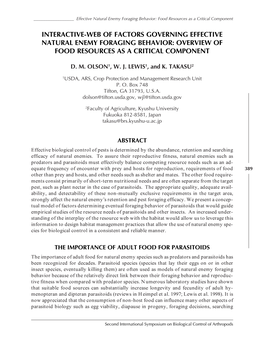 Interactive-Web of Factors Governing Effective Natural Enemy Foraging Behavior: Overview of Food Resources As a Critical Component