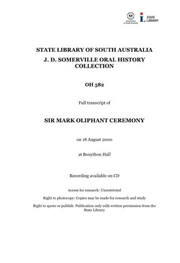 State Library of South Australia Jd Somerville Oral History Collection
