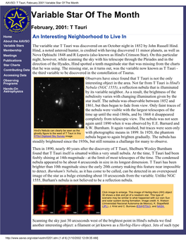 T Tauri, February 2001 Variable Star of the Month Variable Star of the Month