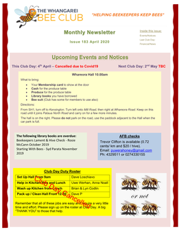 Upcoming Events and Notices Monthly Newsletter