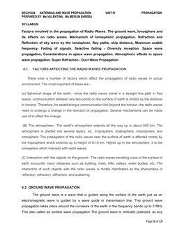 SECX1029 ANTENNAS and WAVE PROPAGATION UNIT IV PROPAGATION PREPARED by Ms.VALENTINA , Ms.MERLIN SHEEBA
