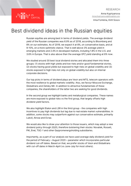 Best Dividend Ideas in the Russian Equities