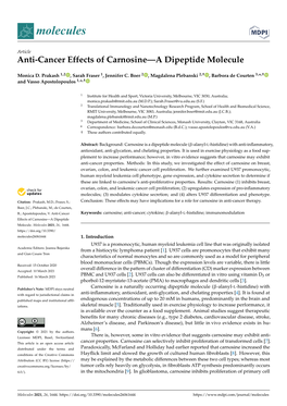 Anti-Cancer Effects of Carnosine—A Dipeptide Molecule