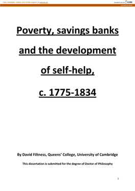Poverty, Savings Banks and the Development of Self-Help, C. 1775-1834