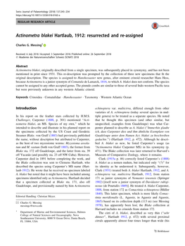 Actinometra Blakei Hartlaub, 1912: Resurrected and Re-Assigned