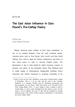 The East Asian Influence in Ezra Pound's Pre-Cathay Poetry