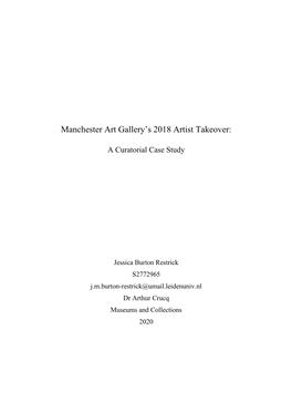 Manchester Art Gallery's 2018 Artist Takeover