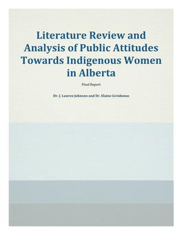 Literature Review and Analysis of Public Attitudes Towards Indigenous Women in Alberta Final Report