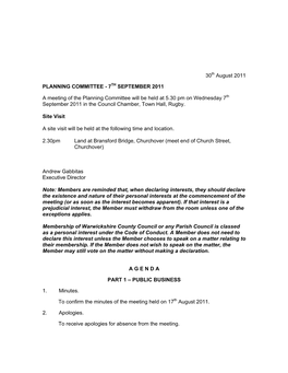 Planning Committee Agenda 7 September 2011