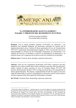 La Posibilidad De Alguna Lágrima>…” AMERICANÍA, NºI, Enero 2011 , Pp