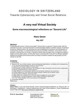 As a Virtual Society: Some Sociological Antecedents, Correlates and Consequences