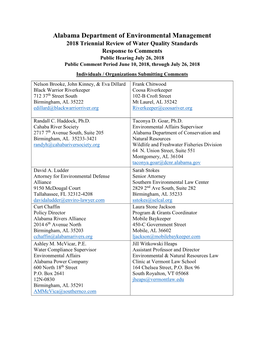 2018 Triennial Review of Water Quality Standards Response To