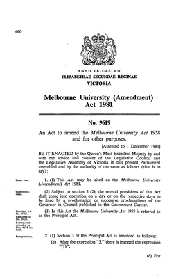 Melbourne University (Amendment) Act 1981