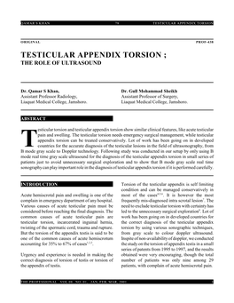 Testicular Appendix Torsion ; the Role of Ultrasound