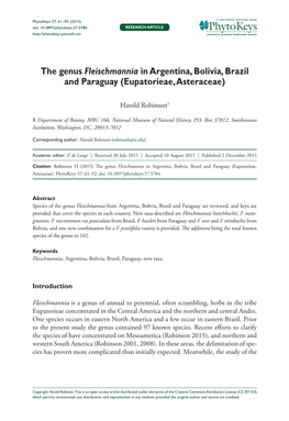 The Genus Fleischmannia in Argentina, Bolivia, Brazil And