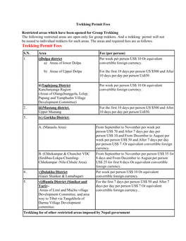 Trekking Permit Fees