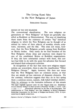 The Living Kami Idea in the New Religions of Japan