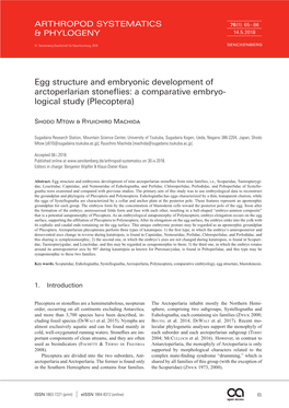 Egg Structure and Embryonic Development of Arctoperlarian Stoneflies: a Comparative Embryo­- Logical Study (Plecoptera)