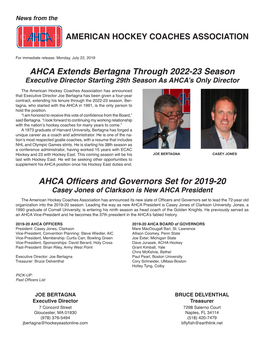 AHCA Extends Bertagna Through 2022-23 Season AHCA Officers